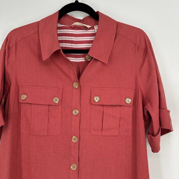 Soft Surroundings Fontana Linen Blend Button Up Midi Dress Preppy Womens PM - Picture 3 of 11